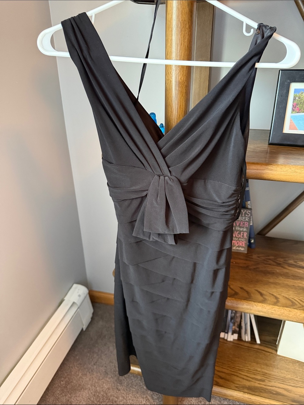 Jones Wear Black One-Shoulder Cocktail Dress with Front Knot